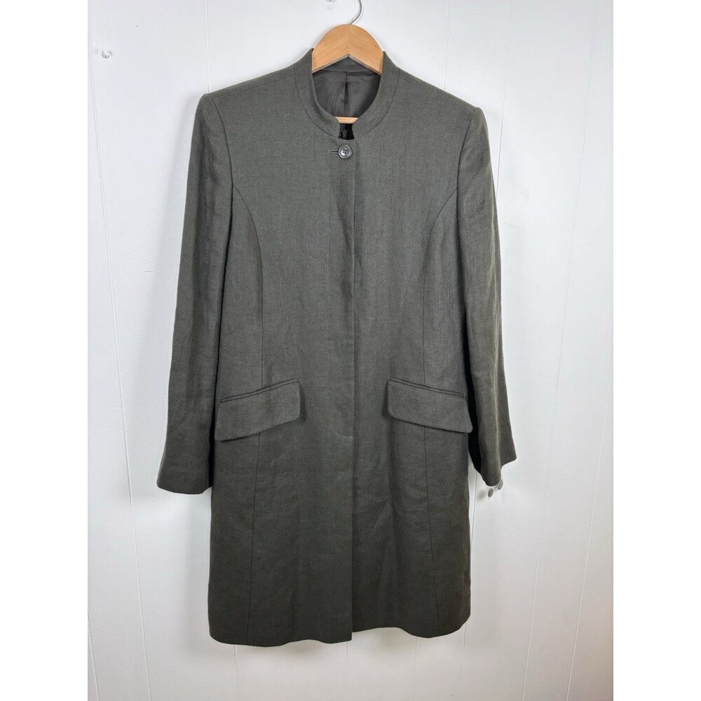 HOBBS Size US‎ 10 Khaki Green Sheath 100% Linen Dress and Long Jacket Suit